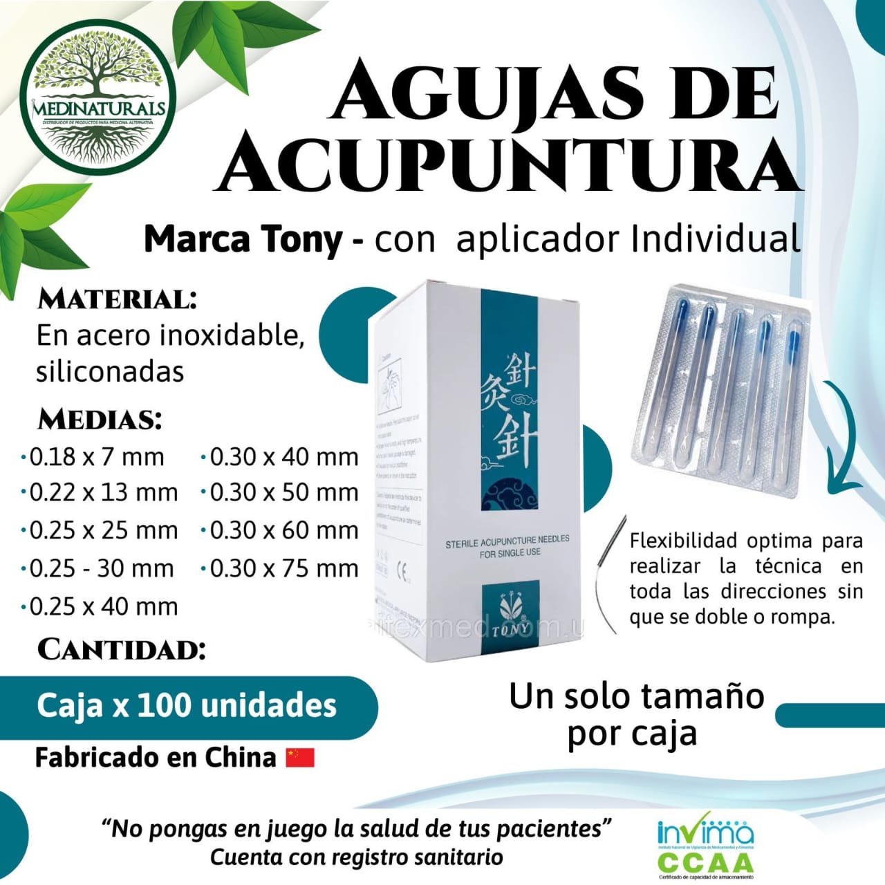 AGUJAS PARA ACUPUNTURA CAJA X 100 UND