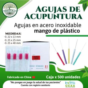 AGUJAS PARA ACUPUNTURA - MANGO PLASTICO X 500 UND