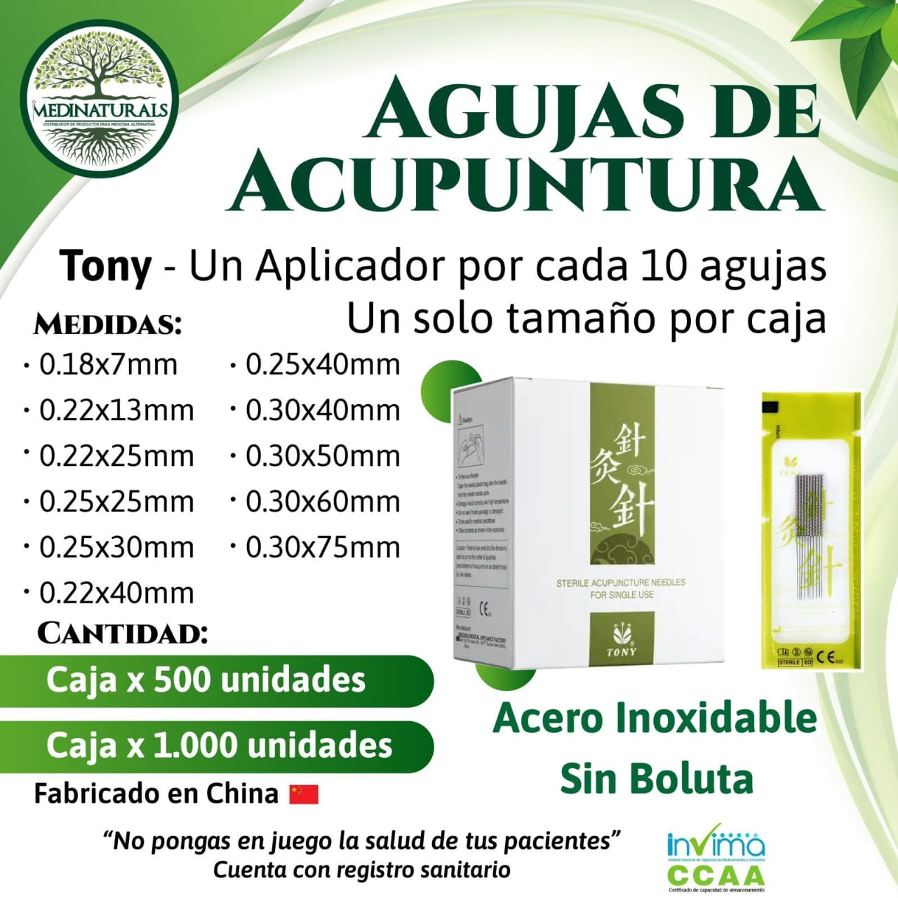 AGUJAS PARA ACUPUNTURA CAJA X 500 UND